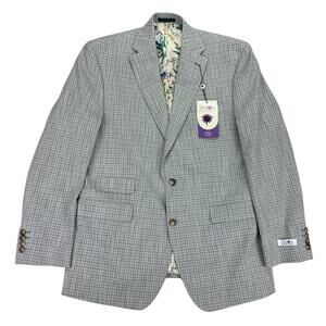 Tayion Mens Agordy Regular Fit Plaid Suit Jacket Gray Green 40R